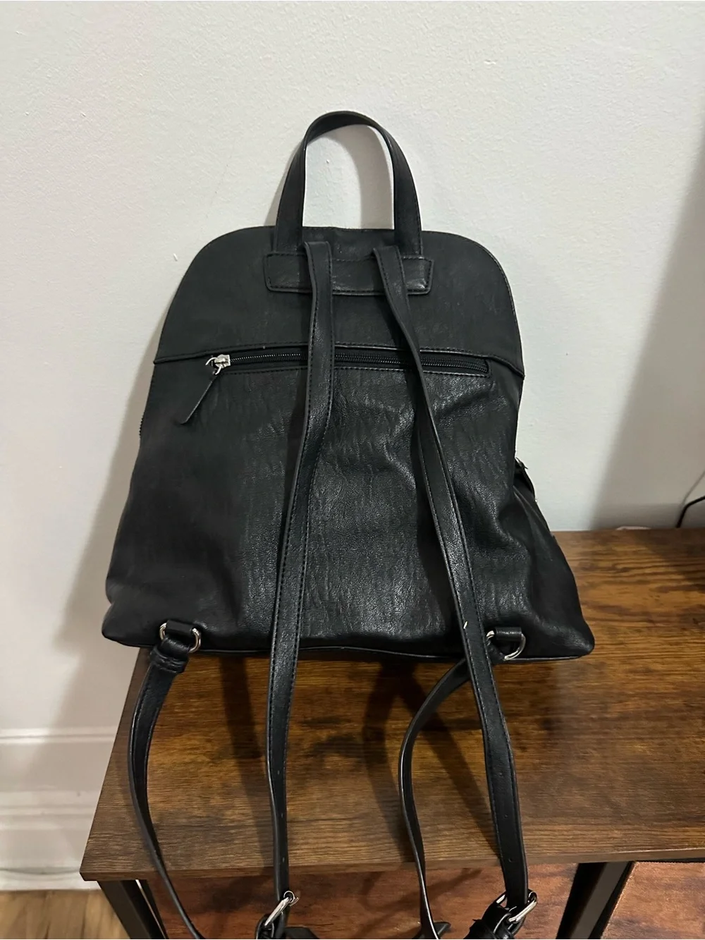 Calvin Klein Black Faux Leather Backpack with Chain Detail